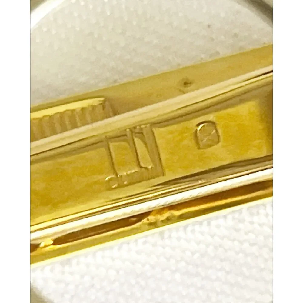 DUNHILL Vintagex Silver Gold Two Tone Lined Logo Rectangular Cufflinks 2 Tie Bar